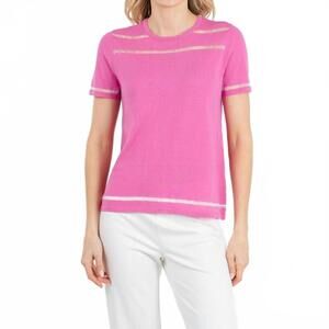 NEW PEACE OF CLOTH sheer stripe short sleeve crew top in petal